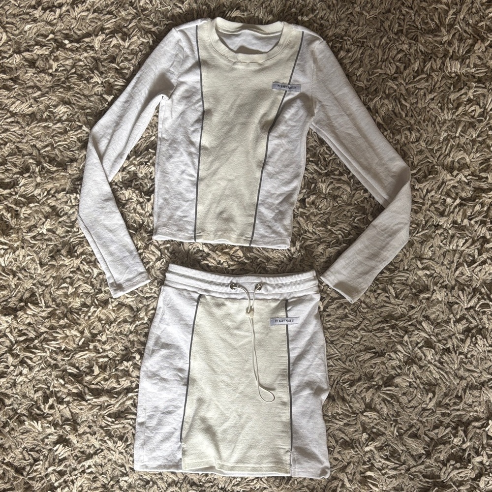 White Long Sleeve Top and Skirt Set